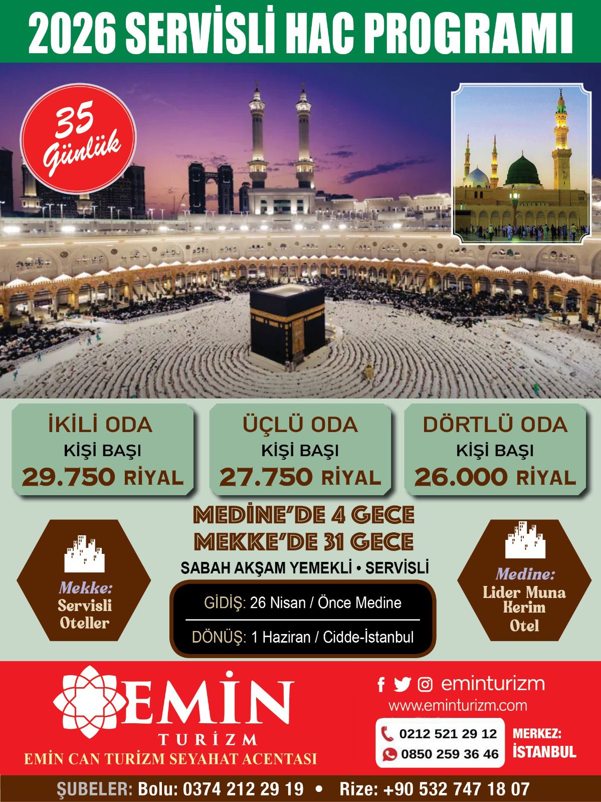 2026 Ekonomik  HAC FİYATLARI