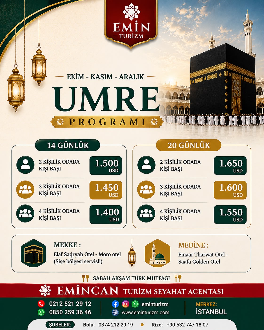 Ekim-Kasım-Aralık SERVİSLİ  Umre Proğramı