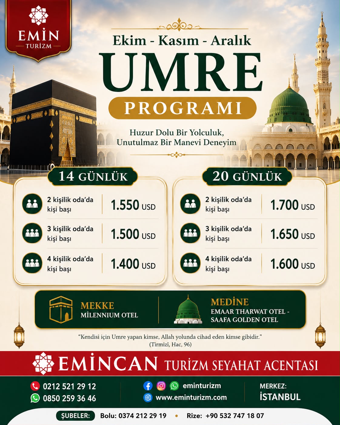 Ekim-Kasım-Aralık YÜRÜME Umre Proğramı