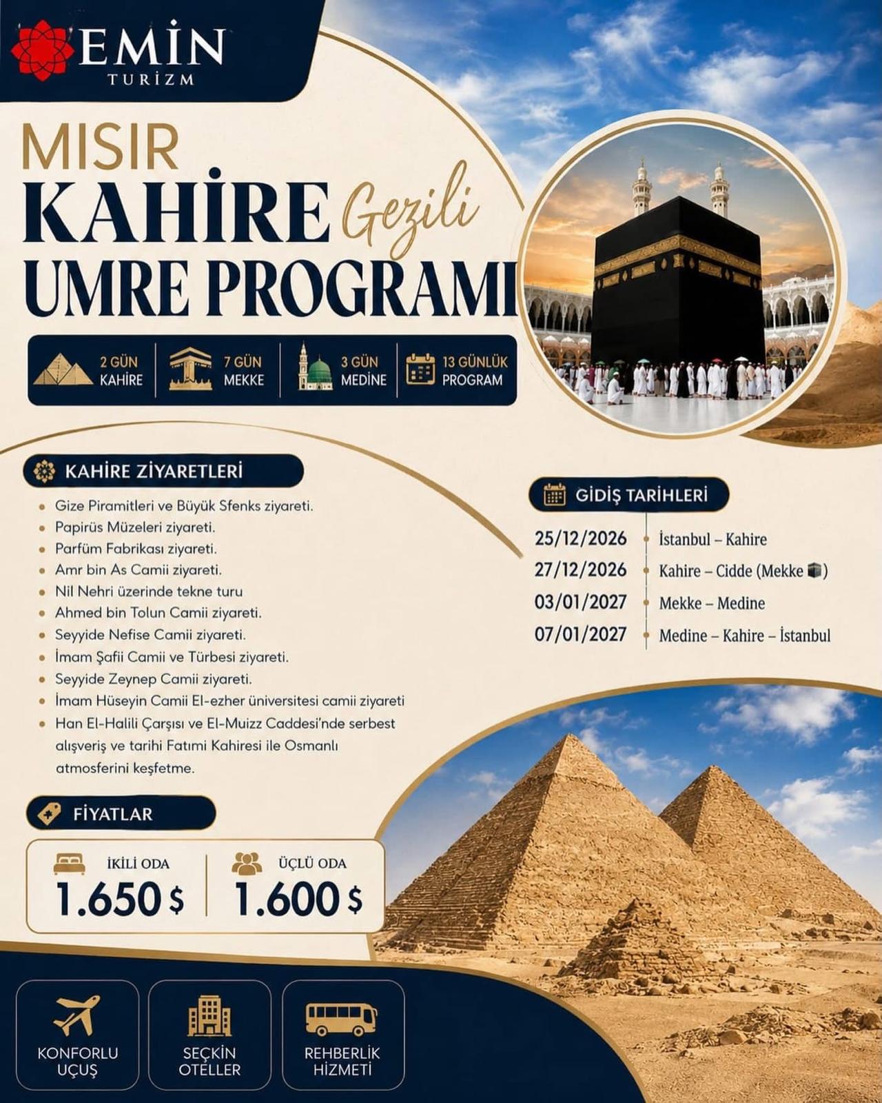 13 Günlük Mısır Kahire gezili Umre Proğramı